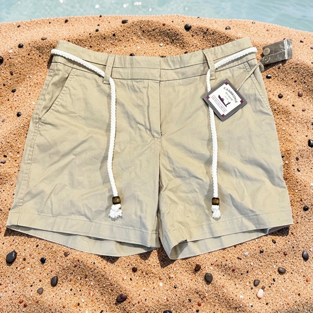Cambridge Dry Goods Shorts Size 4 Womens Khaki Beige Chino Rope Belt Coastal